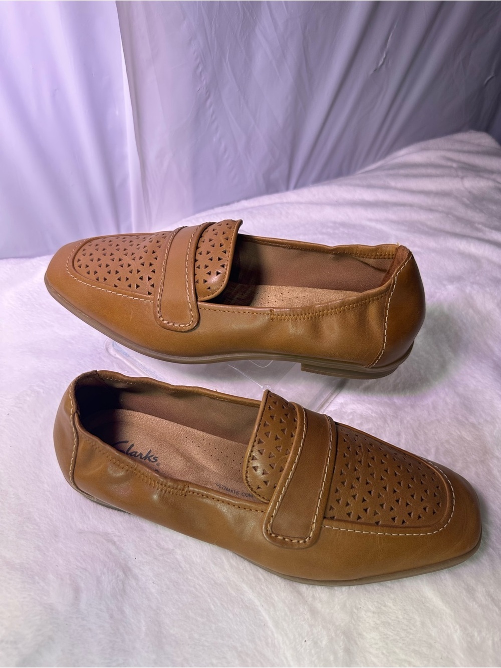 Clarks Women's Perforated Leather Penny Loafers in Tan - Picture 2 of 9